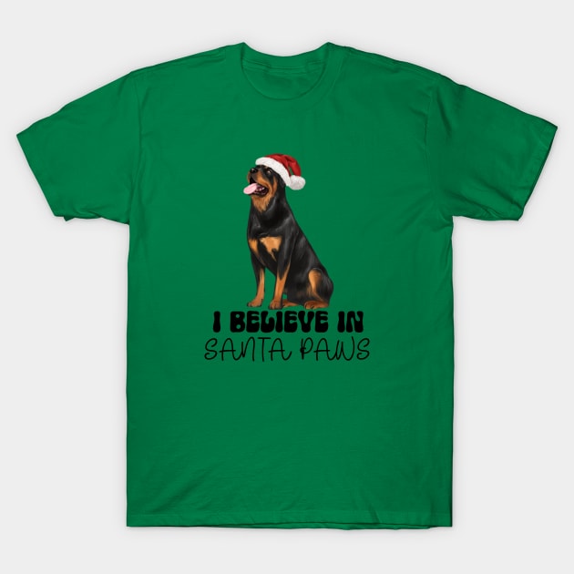 Santa Paws Rottweiler Dog Rottie Santa Shirt T-Shirt by Curio Pop Relics